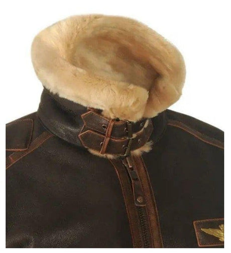 Aviator Leather Jacket  Shearling Collar Brown Bomber - Product detail 4