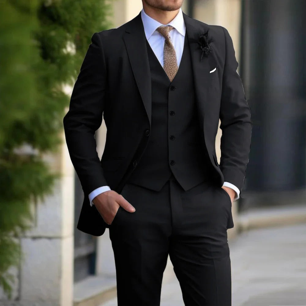 Classic Three Piece Suit  Black Slim Fit Business Formal - Product showcase