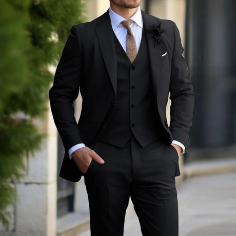Classic Three Piece Suit  Black Slim Fit Business Formal - Product showcase