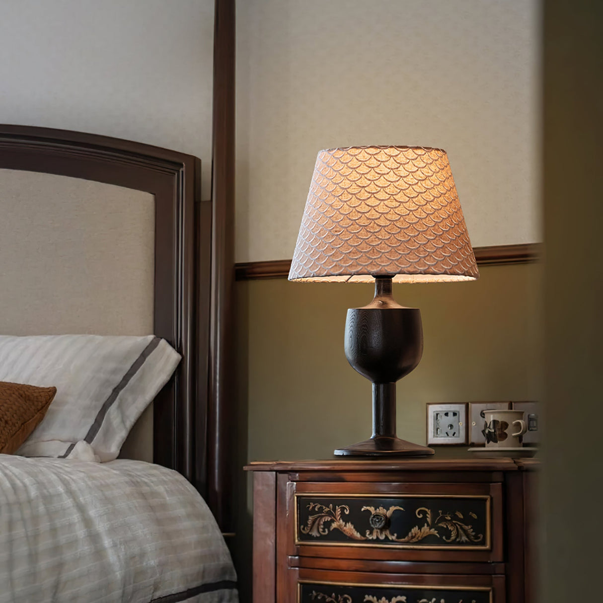 Mermaid Scale Table Lamp  Black Wood Base - Product example