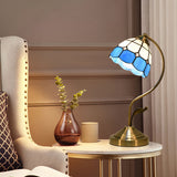 Tiffany Table Lamp  White Blue Glass Floral Shade - Product detail 11