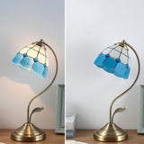 Tiffany Table Lamp  White Blue Glass Floral Shade - Product detail 12