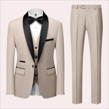 Classic Mens Wedding Suit  Beige with Black Shawl Lapel - Product detail 7