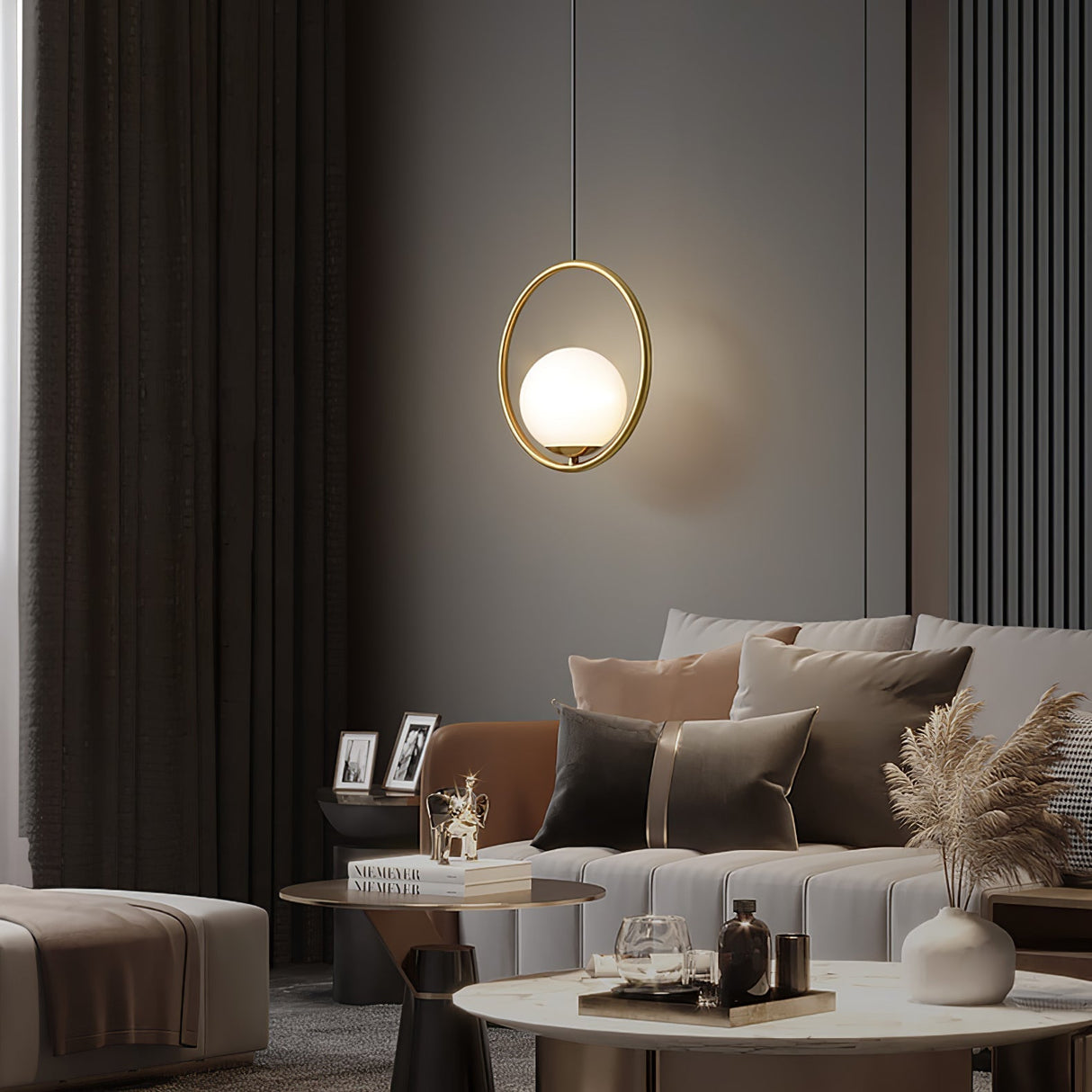 Modern Globe Pendant Light  Brushed Gold Arc Frame - Product detail 6