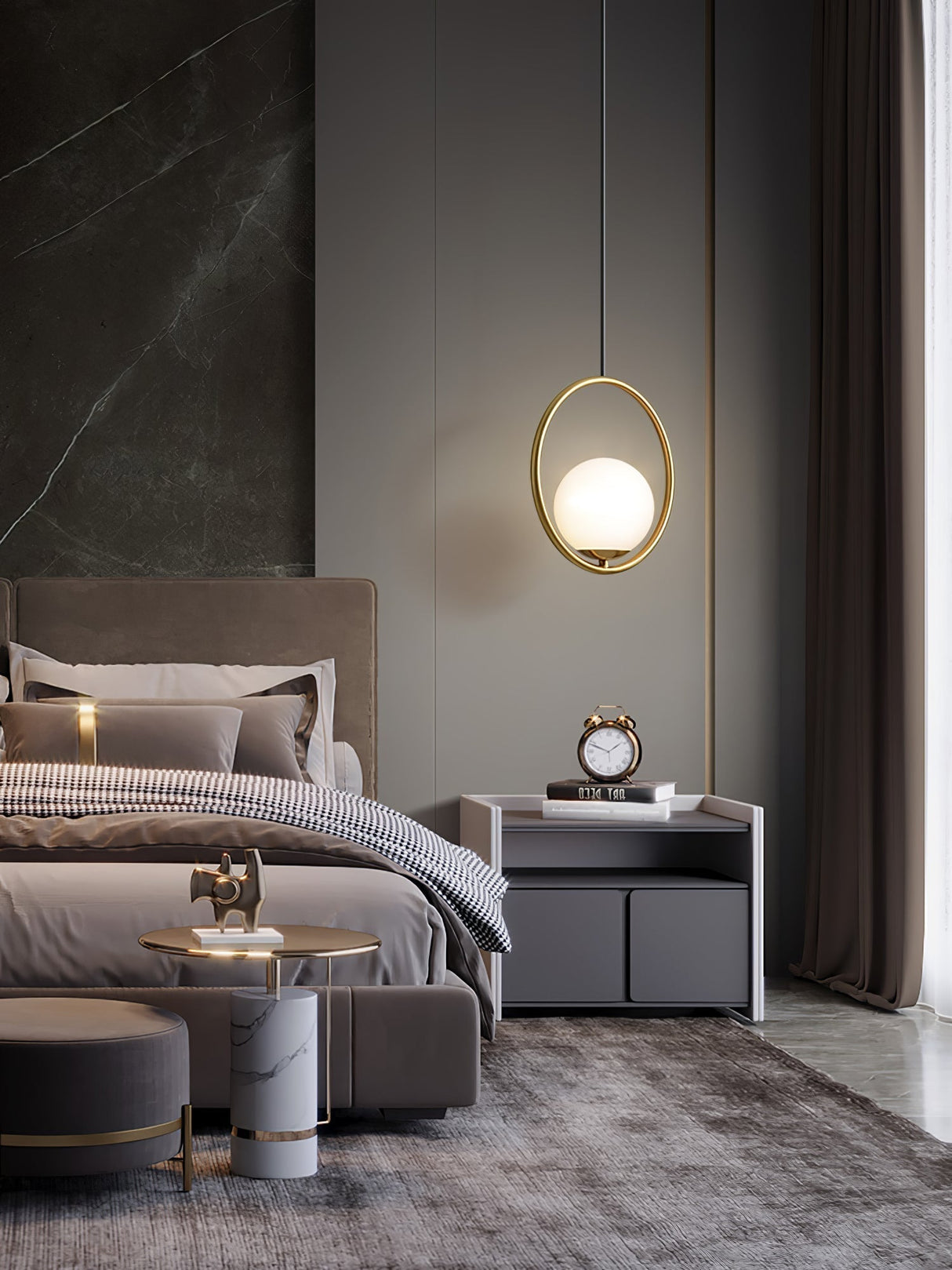Modern Globe Pendant Light  Brushed Gold Arc Frame - Product detail 98