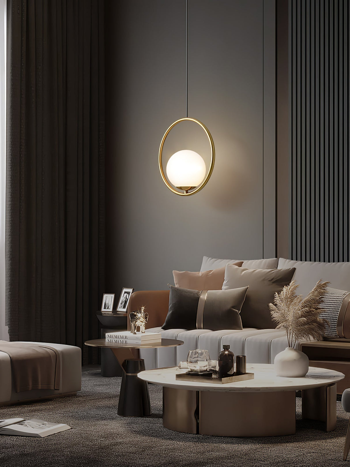 Modern Globe Pendant Light  Brushed Gold Arc Frame - Product detail 99
