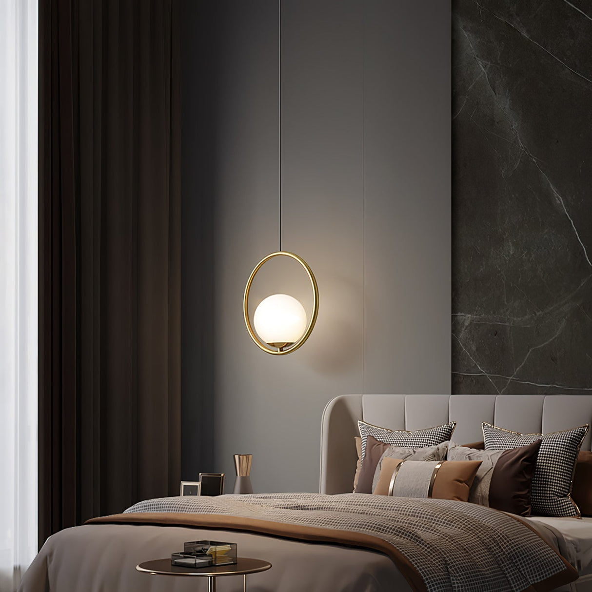 Modern Globe Pendant Light  Brushed Gold Arc Frame - Product detail 100