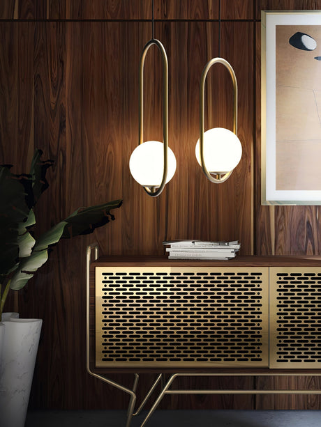 Modern Globe Pendant Light  Brushed Gold Arc Frame - Product detail 107