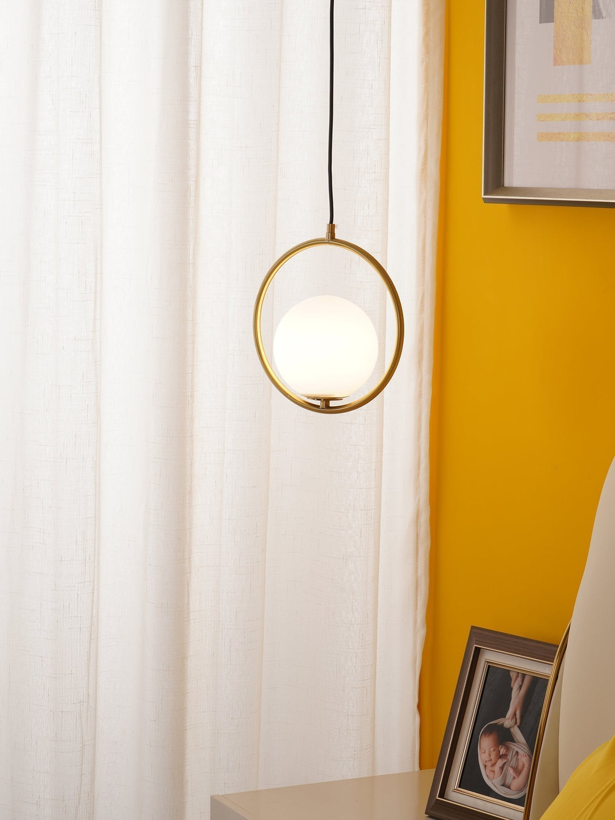 Modern Globe Pendant Light  Brushed Gold Arc Frame - Product detail 94