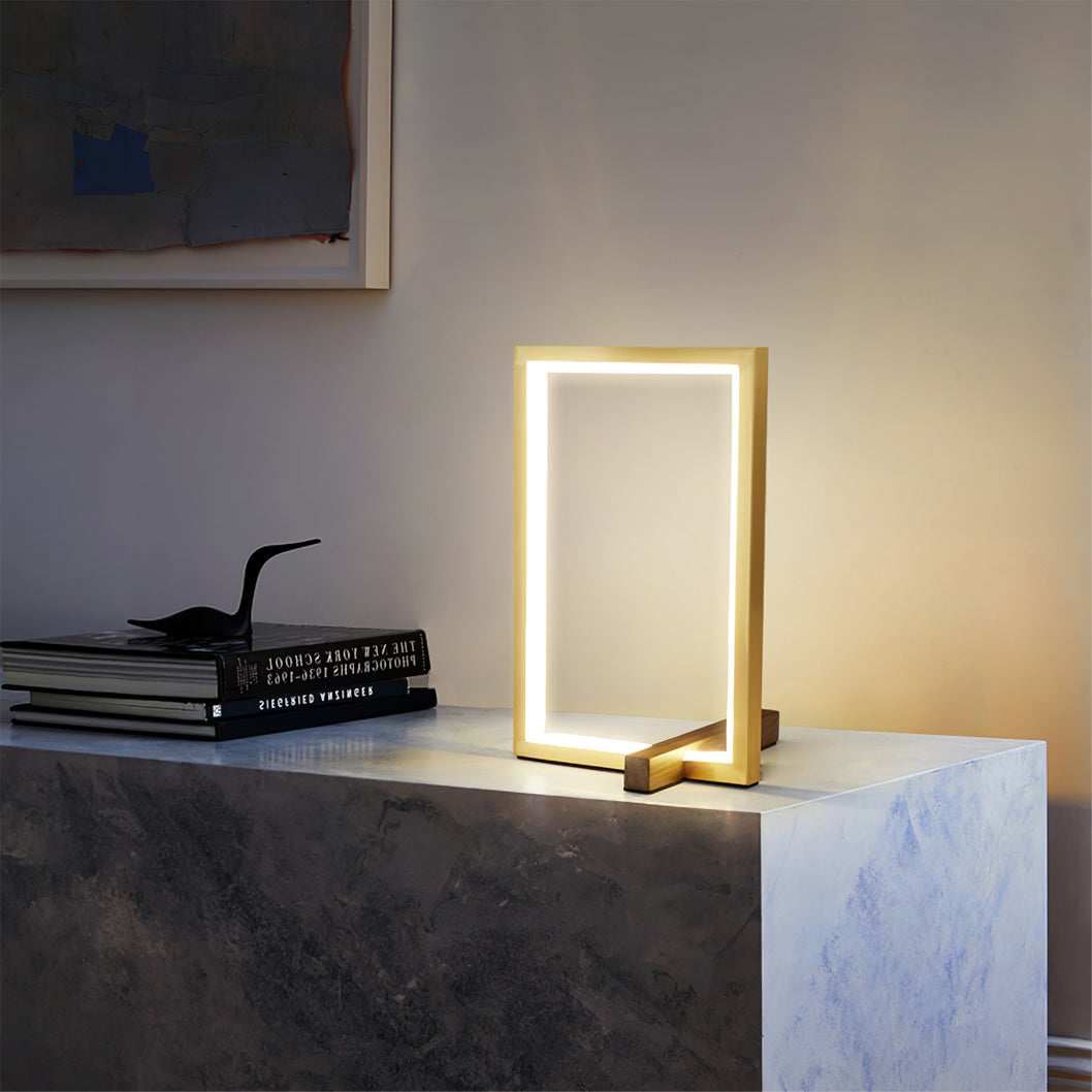 Modern LED Table Lamp  Copper Frame with Walnut Accents - Detailed view