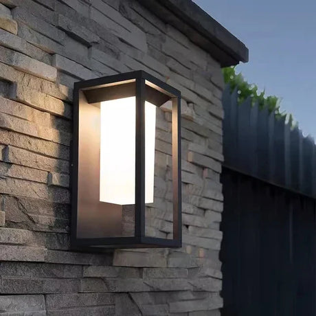 Modern Outdoor Wall Light  Black Aluminum Frame With Frosted Glass - Product showcase
