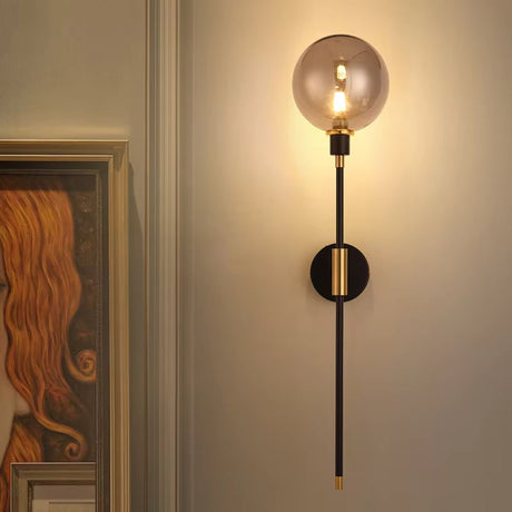 Modern Wall Sconce  Black Metal Glass Globe Design - Product showcase