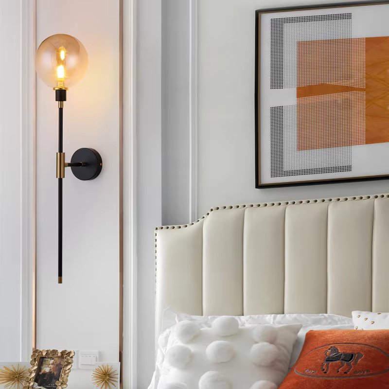 Modern Glass Wall Light  Black Metal and Globe Design - Product example