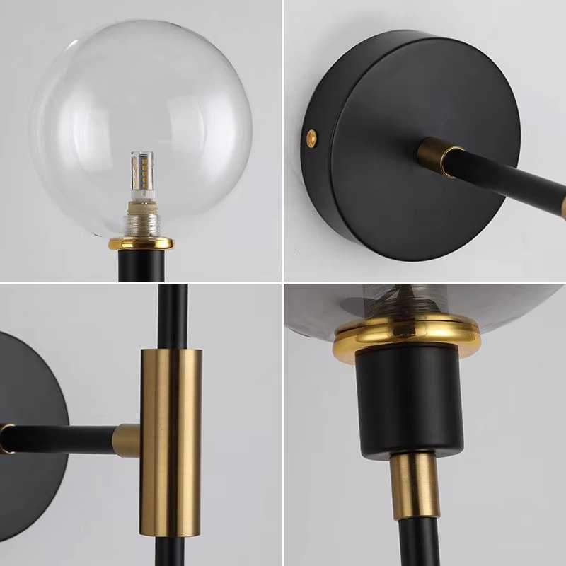 Modern Glass Wall Light  Black Metal and Globe Design - Product detail 5
