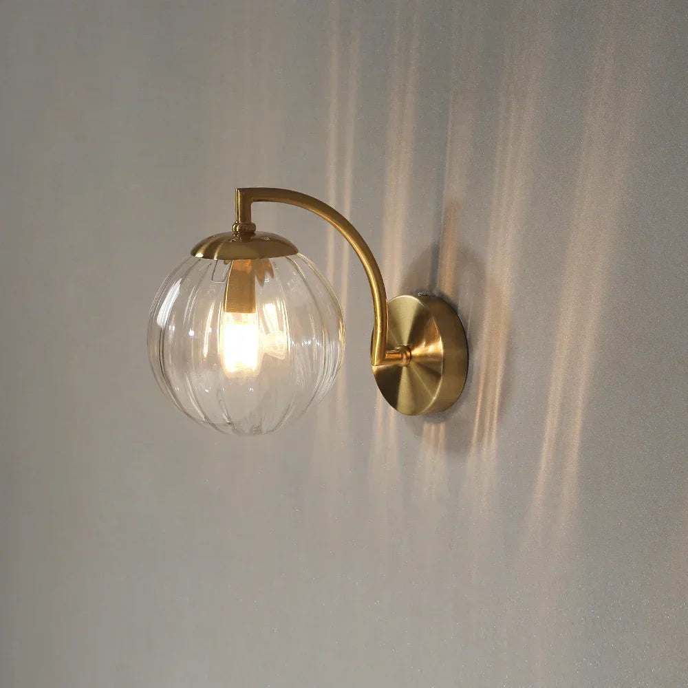 Modern Glass Wall Lamp  Pink Globe Brass Sconce - Product detail 4