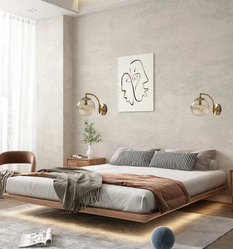 Modern Glass Wall Lamp  Pink Globe Brass Sconce - Detailed view