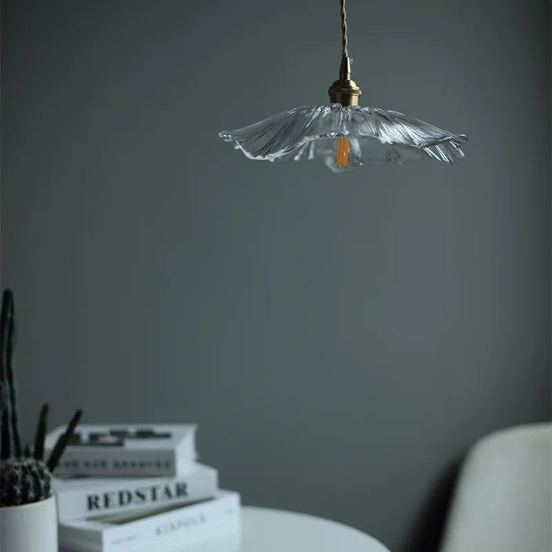 Floral Pendant Light  Rose Glass Petal Design - Detailed view