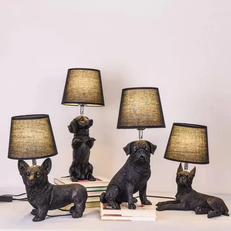 Art Deco Dog Table Lamp  Black White Animal Design - Detailed view