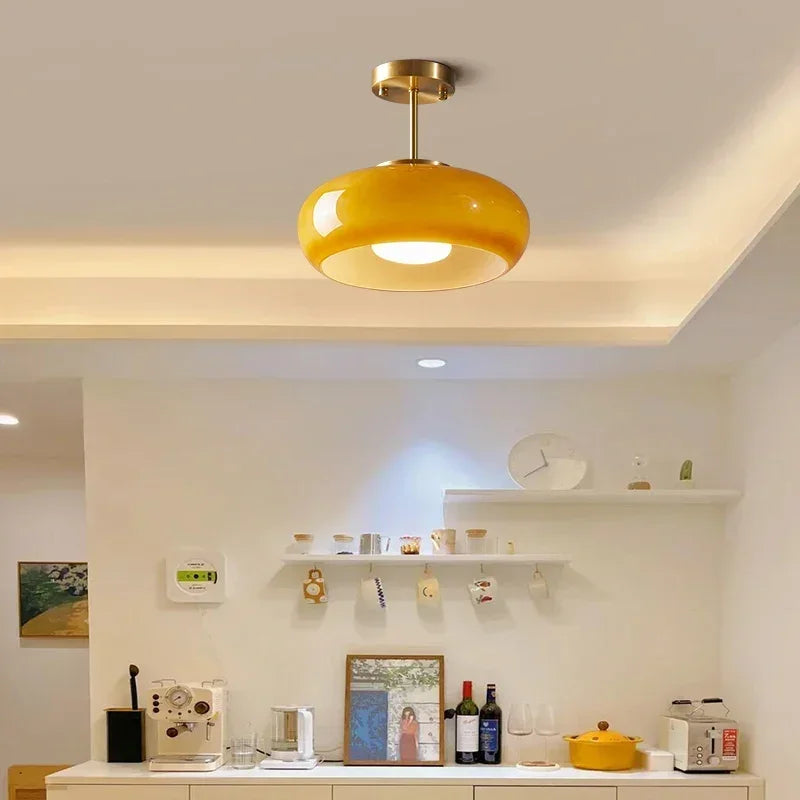Modern Glass Ceiling Light  Yellow Dome LED Fixture - Detailed view