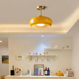 Modern Glass Ceiling Light  Yellow Dome LED Fixture - Detailed view