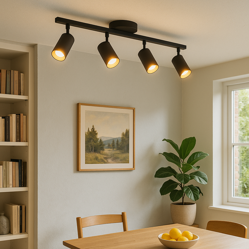 Modern 4-Head Ceiling Light  Adjustable Black Spot Track - Product showcase