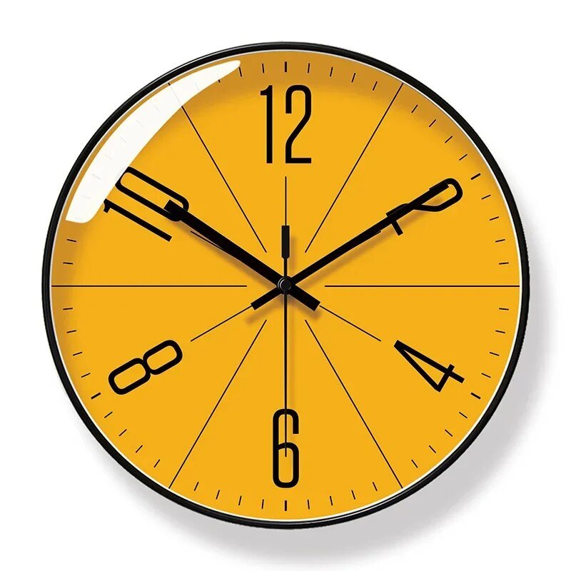 Modern Wall Clock  Yellow Face Black Frame Design - Product showcase