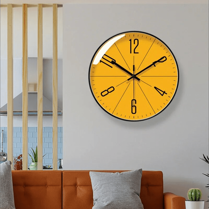 Modern Wall Clock  Yellow Face Black Frame Design - Product example
