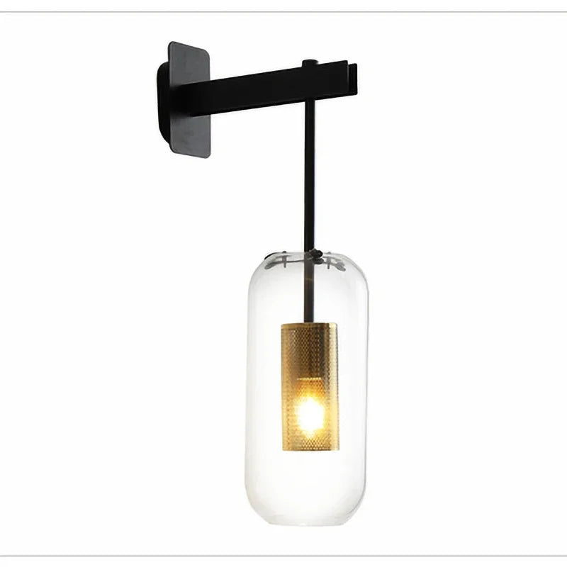 Modern Glass Wall Light  Brass Cylinder Sconce - Detailed view