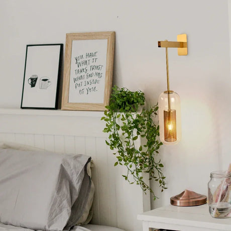 Modern Glass Wall Light  Brass Cylinder Sconce - Product showcase