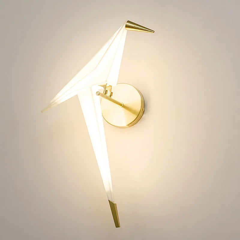 Origami Wall Light  Paper Crane LED Design With Gold Accents - Product showcase