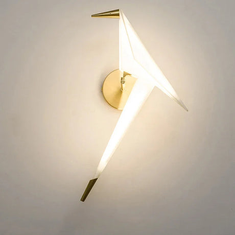 Origami Wall Light  Paper Crane LED Design With Gold Accents - Detailed view