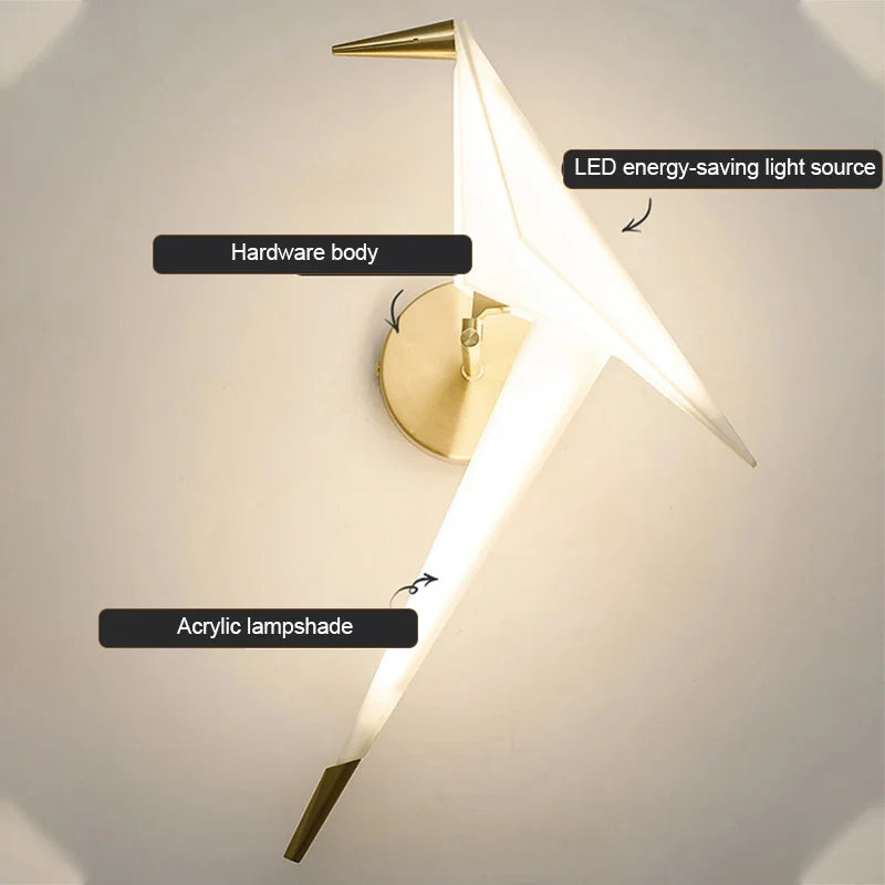 Origami Wall Light  Paper Crane LED Design With Gold Accents - Product detail 5