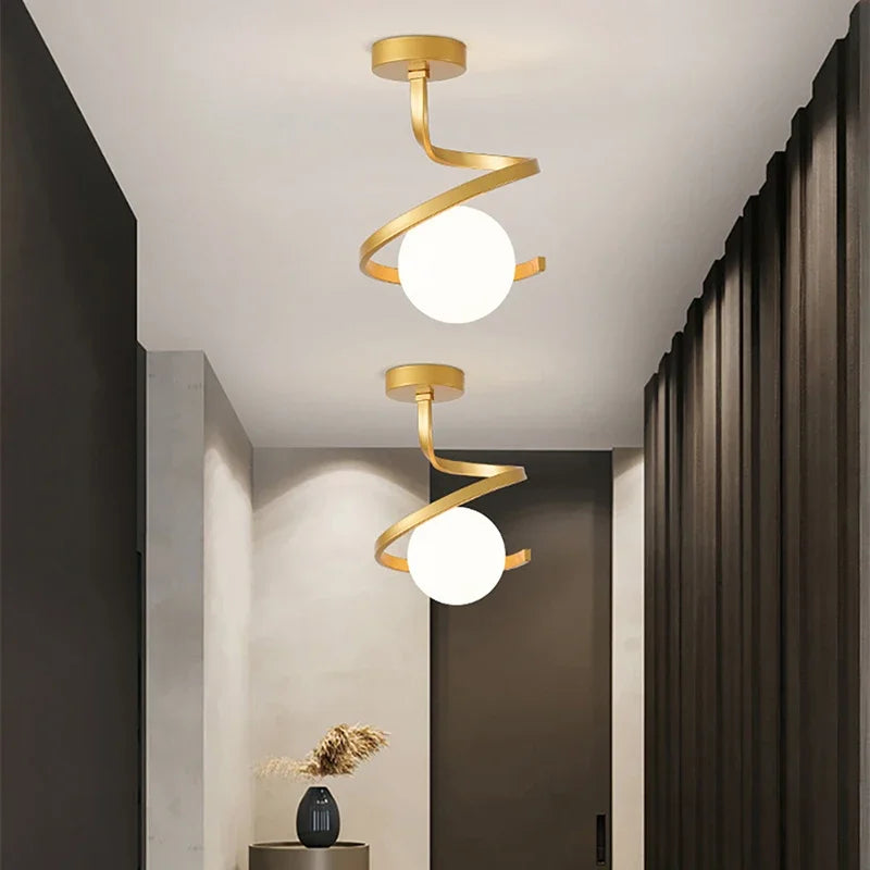 Modern Spiral Ceiling Light  Gold Metal Globe Design - Product showcase