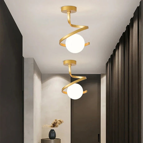 Modern Spiral Ceiling Light  Gold Metal Globe Design - Product showcase