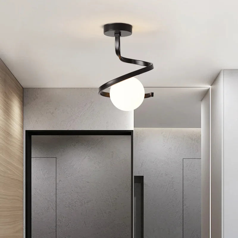 Modern Spiral Ceiling Light  Gold Metal Globe Design - Detailed view