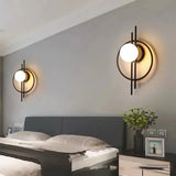 Modern Circle Wall Light  Black Metal Frame With Glass Globe - Detailed view