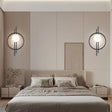 Modern Circle Wall Light  Black Metal Frame With Glass Globe - Product showcase