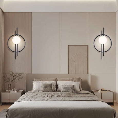 Modern Circle Wall Light  Black Metal Frame With Glass Globe - Product showcase