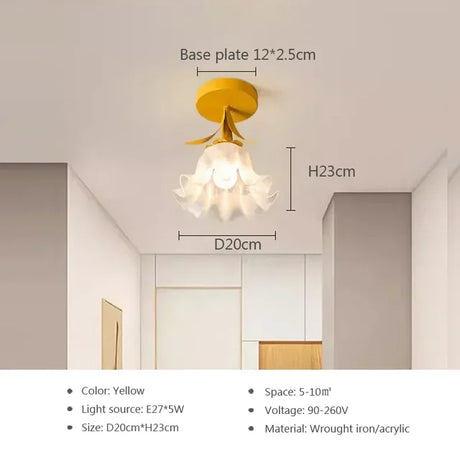 Modern Floral Ceiling Light  Yellow Mount Glass Shade - Product detail 6