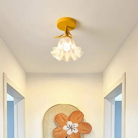 Modern Floral Ceiling Light  Yellow Mount Glass Shade - Product showcase