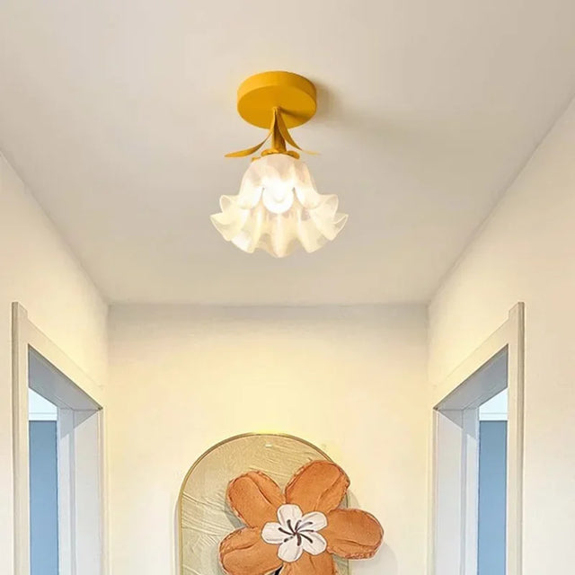 Modern Floral Ceiling Light  Yellow Mount Glass Shade - Product showcase
