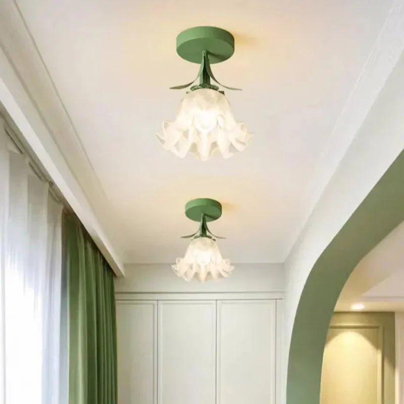 Modern Floral Ceiling Light  Yellow Mount Glass Shade - Detailed view