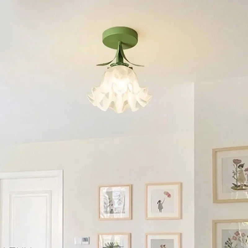 Modern Floral Ceiling Light  Yellow Mount Glass Shade - Product example