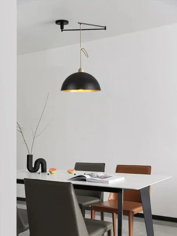 Modern Adjustable Pendant Light  Swing Arm Dome Shade - Detailed view