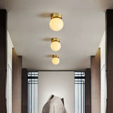 Modern Globe Ceiling Light  Alabaster Glass with Brass Trim - Detailed view