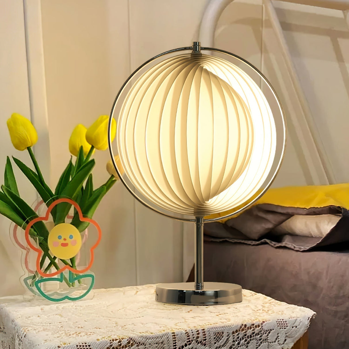 Modern Rotatable Table Lamp  Chrome Base White Sphere Design - Detailed view