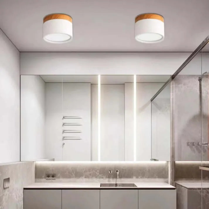Modern LED Ceiling Light  Wood Trim Black Cylinder - Product detail 5