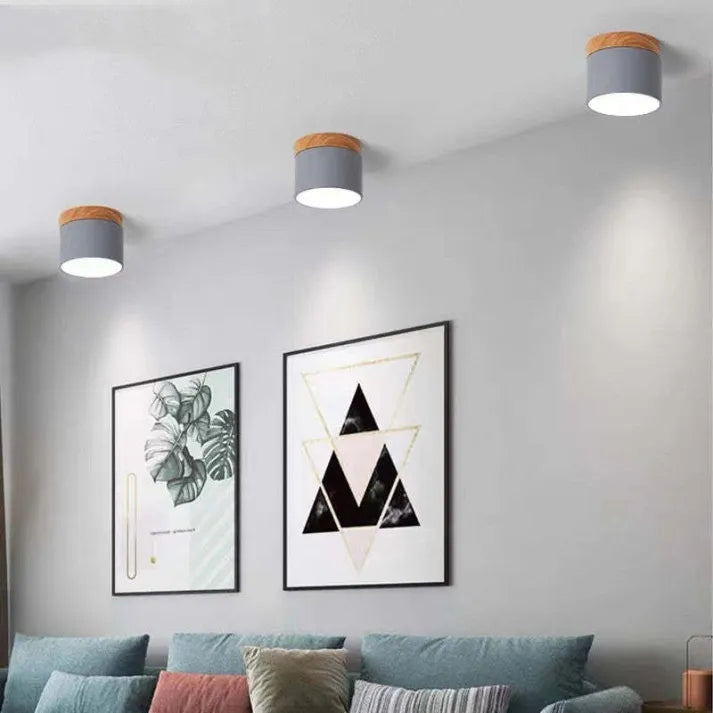 Modern LED Ceiling Light  Wood Trim Black Cylinder - Product detail 4