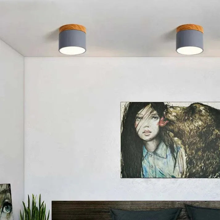Modern LED Ceiling Light  Wood Trim Black Cylinder - Product detail 9