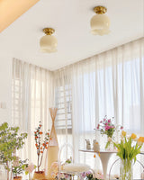 Vintage Ceiling Light  Brass  Beige Glass Tulip Shade - Product detail 4